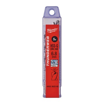 Свердло по металу THUNDERWEB HSS-G MILWAUKEE DIN338, діаметр 6,8x109х69мм, (5шт), пластикова коробка