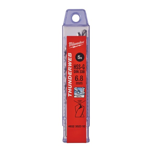 Свердло по металу THUNDERWEB HSS-G MILWAUKEE DIN338, діаметр 6,8x109х69мм, (5шт), пластикова коробка