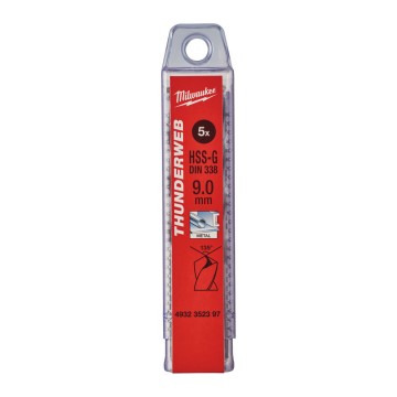 Свердло по металу THUNDERWEB HSS-G MILWAUKEE DIN338, діаметр 9,0x125х81мм, (5шт), пластикова коробка