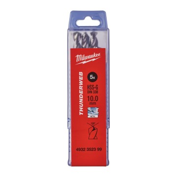 Свердло по металу THUNDERWEB HSS-G MILWAUKEE DIN338, діаметр 10,0x133х87мм, (5шт), пластикова коробка