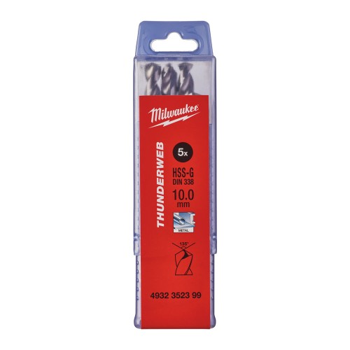 Свердло по металу THUNDERWEB HSS-G MILWAUKEE DIN338, діаметр 10,0x133х87мм, (5шт), пластикова коробка