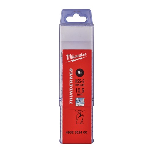 Свердло по металу THUNDERWEB HSS-G MILWAUKEE DIN338, діаметр 10,5x133х87мм, (5шт), пластикова коробка