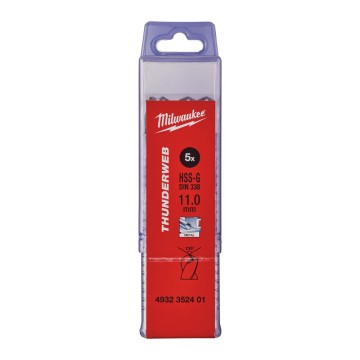 Свердло по металу THUNDERWEB HSS-G MILWAUKEE DIN338, діаметр 11,0x142х94мм, (5шт), пластикова коробка