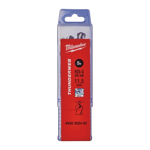 Свердло по металу THUNDERWEB HSS-G MILWAUKEE DIN338, діаметр 11,5x142х94мм, (5шт), пластикова коробка