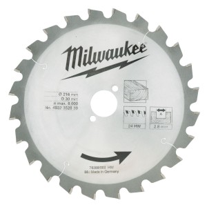Диск пиляльний по дереву для торцювальних пил MILWAUKEE, діаметр 216х30х2,8мм, 24 зуб.