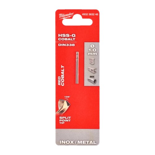 Свердло по металу HSS-Co MILWAUKEE DIN338, діаметр 1,0х34х12мм, (2шт)