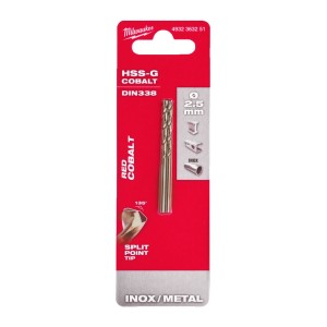 Свердло по металу HSS-Co MILWAUKEE DIN338, діаметр 2,5х57х30мм, (2шт)