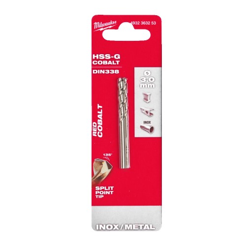 Свердло по металу HSS-Co MILWAUKEE DIN338, діаметр 3,0х61х33мм, (2шт)