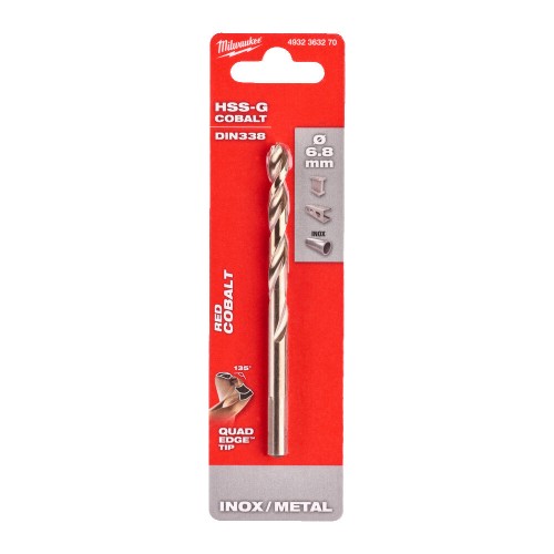 Свердло по металу HSS-Co MILWAUKEE DIN338, діаметр 6,8х109х69мм