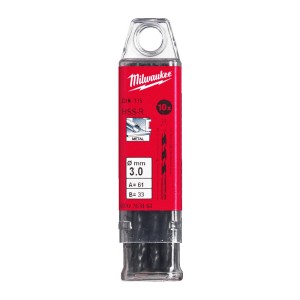 Свердло по металу HSS-R MILWAUKEE DIN338, діаметр 3,0х61х33мм, (10шт), пластикова коробка