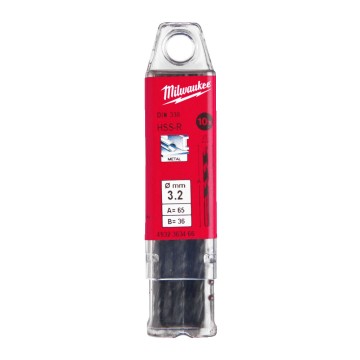 Свердло по металу HSS-R MILWAUKEE DIN338, діаметр 3,2х65х36мм, (10шт), пластикова коробка