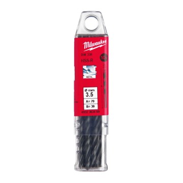 Свердло по металу HSS-R MILWAUKEE DIN338, діаметр 3,5х70х39мм, (10шт), пластикова коробка