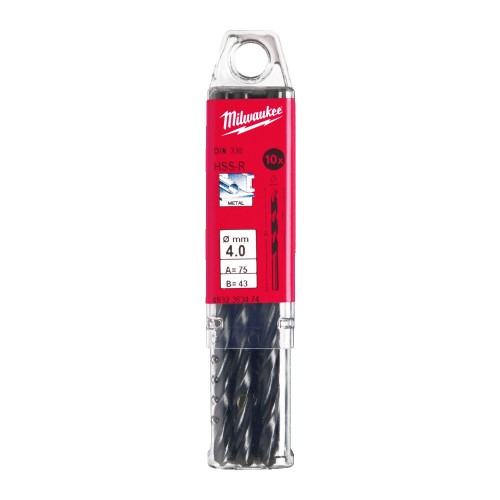 Свердло по металу HSS-R MILWAUKEE DIN338, діаметр 4,0х75х43мм, (10шт), пластикова коробка