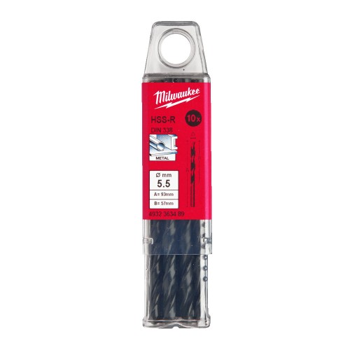 Свердло по металу HSS-R MILWAUKEE DIN338, діаметр 5,5х93х57мм, (10шт), пластикова коробка