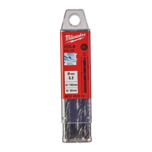 Свердло по металу HSS-R MILWAUKEE DIN338, діаметр 6,8х109х69мм, (10шт), пластикова коробка