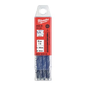 Свердло по металу HSS-R MILWAUKEE DIN338, діаметр 7,5х109х69мм, (10шт), пластикова коробка