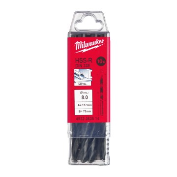 Свердло по металу HSS-R MILWAUKEE DIN338, діаметр 8,0х117х75мм, (10шт), пластикова коробка