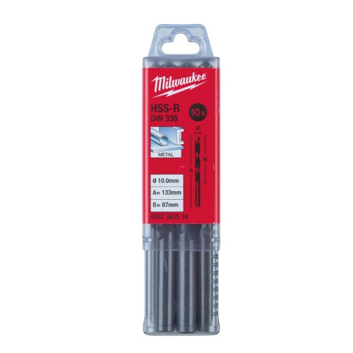 Свердло по металу HSS-R MILWAUKEE DIN338, діаметр 10,0х133х87мм, (10шт), пластикова коробка