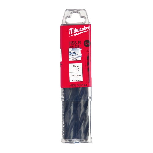 Свердло по металу HSS-R MILWAUKEE DIN338, діаметр 11,0х142х94мм, (5шт), пластикова коробка