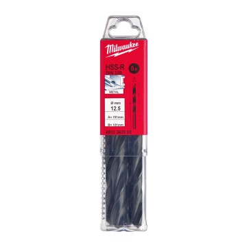 Свердло по металу HSS-R MILWAUKEE DIN338, діаметр 12,5х151х101мм, (5шт), пластикова коробка