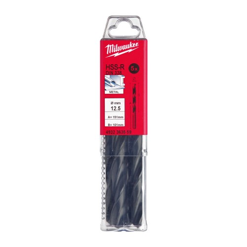 Свердло по металу HSS-R MILWAUKEE DIN338, діаметр 12,5х151х101мм, (5шт), пластикова коробка