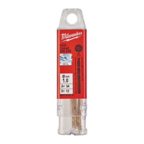 Свердло по металу HSS-Co MILWAUKEE DIN338, діаметр 1,0х34х12мм, (10шт)