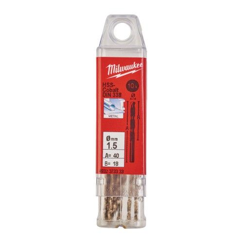 Свердло по металу HSS-Co MILWAUKEE DIN338, діаметр 1,5х40х18мм, (10шт), пластикова коробка