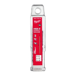 Свердло по металу HSS-Co MILWAUKEE DIN338, діаметр 2,0х49х24мм, (10шт), пластикова коробка