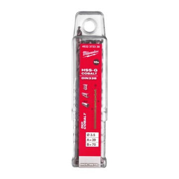 Cвердло по металу HSS-Co MILWAUKEE DIN338, діаметр 3,5х70х39мм, (10шт), пластикова коробка