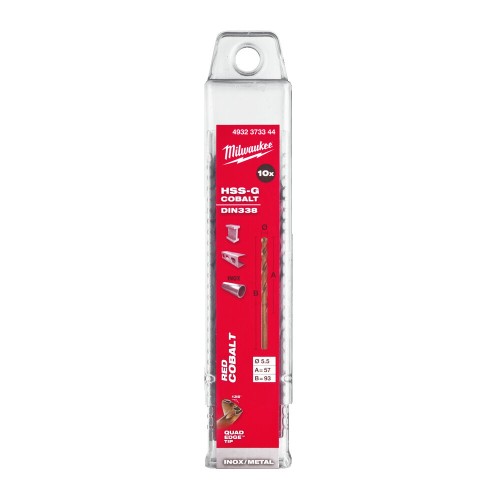 Cвердло по металу HSS-Co MILWAUKEE DIN338, діаметр 5,5х93х57мм, (10шт), пластикова коробка