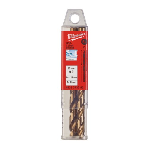 Cвердло по металу HSS-Co MILWAUKEE DIN338, діаметр 9.0х125х83мм (5шт), пластикова коробка