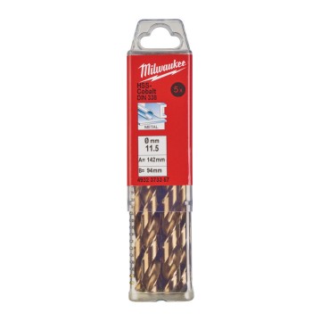 Свердло по металу HSS-Co MILWAUKEE DIN338, діаметр 11,5х142х94мм, (5шт), пластикова коробка