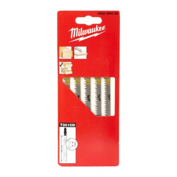 Полотна для лобзиків T301CD MILWAUKEE, 105х3,0мм, (5шт), (деревина, чистий різ)