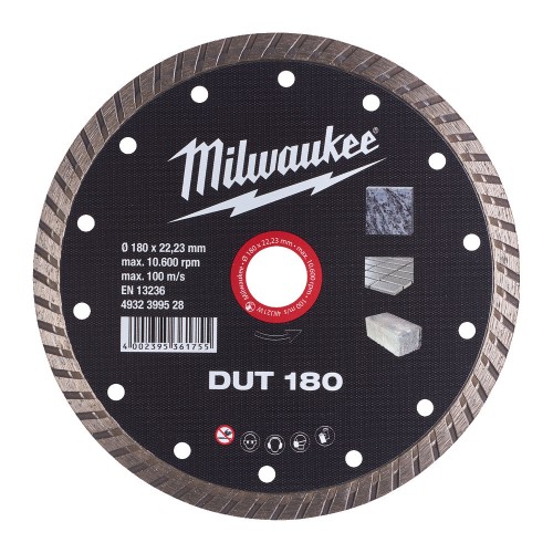 Диск алмазний MILWAUKEE DUT 180, діаметр 180мм (керамічна плитка/чистий різ)