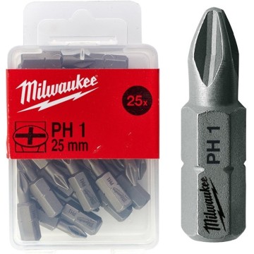 Біта MILWAUKEE, PH1, 25мм, (25шт), пластикова коробка