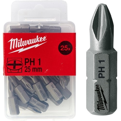 Біта MILWAUKEE, PH1, 25мм, (25шт), пластикова коробка