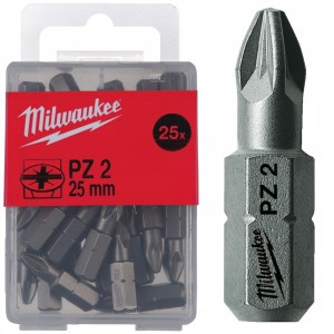Біта MILWAUKEE, PZ2, 25мм, (25шт), пластикова коробка