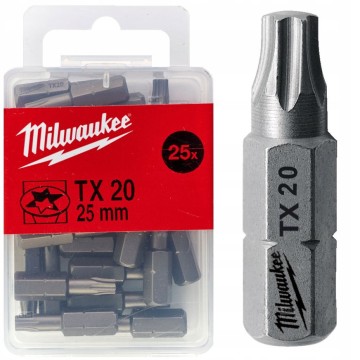 Біта MILWAUKEE, TX20, 25мм, (25шт), пластикова коробка