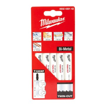 Полотна для лобзиків T123XF Bi-Metal TWIN CUT MILWAUKEE, 91х2,5/1,8мм, (5шт), (універсальні)