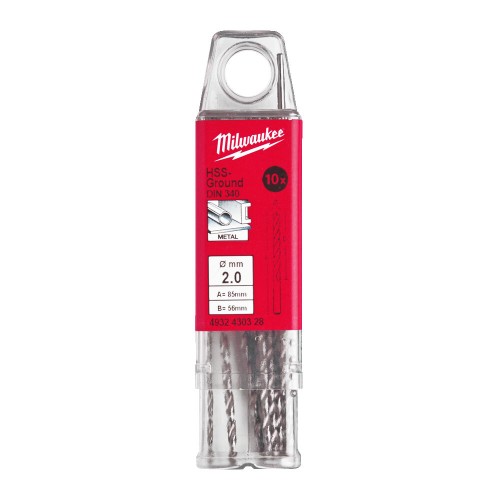 Свердло по металу HSS-G MILWAUKEE DIN340, діаметр 2,0x85х56мм, подовжене, (10шт), пластикова коробка