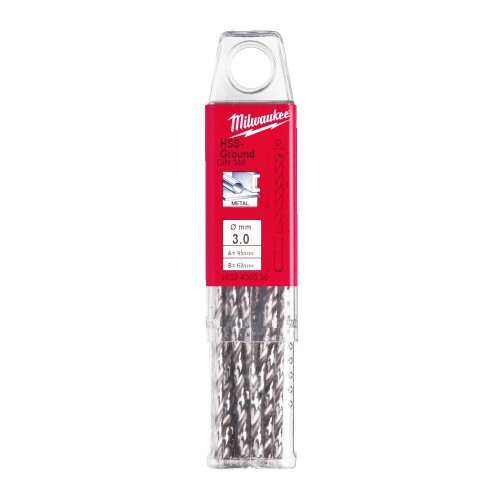 Свердло по металу HSS-G MILWAUKEE DIN340, діаметр 3,0х100х66мм, подовжене, (10шт), пластикова коробка