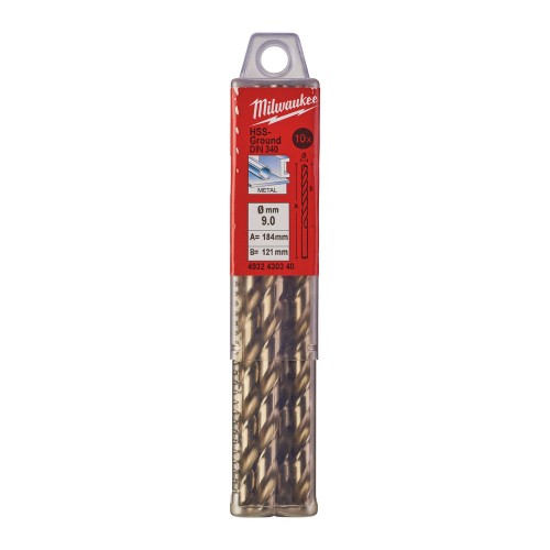 Свердло по металу HSS-G MILWAUKEE DIN340, діаметр 9,0x175х115мм, подовжене, (10шт), пластикова коробка