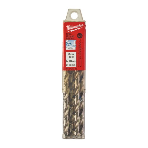 Свердло по металу HSS-G MILWAUKEE DIN340, діаметр 10,0x184х121мм, подовжене, (10шт), пластикова коробка