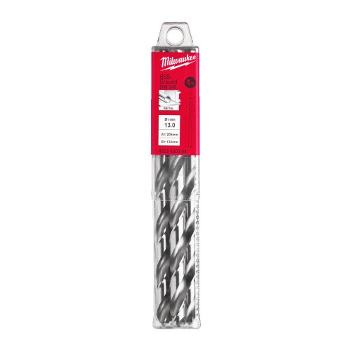 Свердло по металу HSS-G MILWAUKEE DIN340, діаметр 13,0х205х134мм, подовжене, (5шт), пластикова коробка
