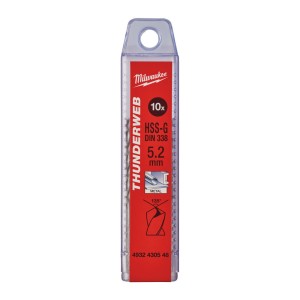 Свердло по металу THUNDERWEB HSS-G MILWAUKEE DIN338, діаметр 5,2x86х52мм, (10шт) пластикова коробка