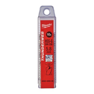 Свердло по металу THUNDERWEB HSS-G MILWAUKEE DIN338, діаметр 5,8x93х57мм, (10шт), пластикова коробка