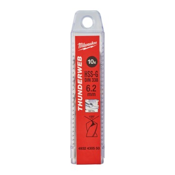 Свердло по металу THUNDERWEB HSS-G MILWAUKEE DIN338, діаметр 6,2x101х63мм, (10шт), пластикова коробка