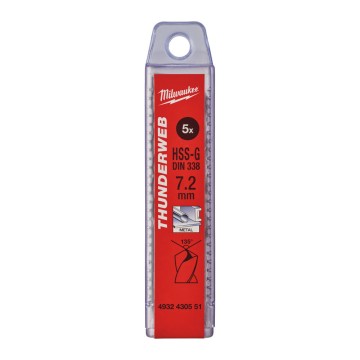 Свердло по металу THUNDERWEB HSS-G MILWAUKEE DIN338, діаметр 7,2x109х69мм, (5шт), пластикова коробка