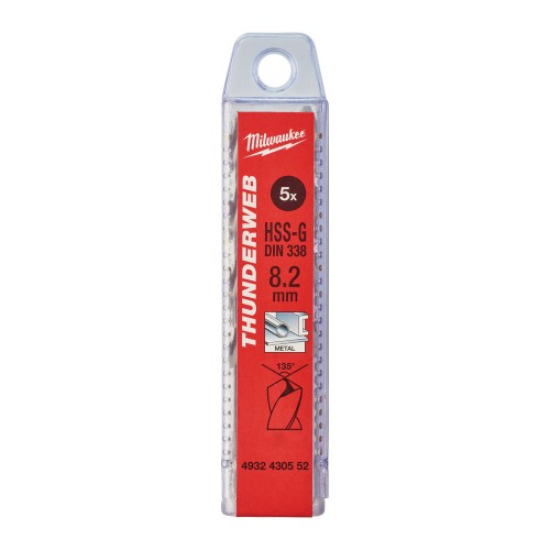 Свердло по металу THUNDERWEB HSS-G MILWAUKEE DIN338, діаметр 8,2x117х75мм, (5шт), пластикова коробка