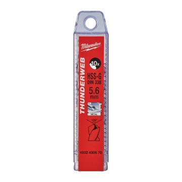 Свердло по металу THUNDERWEB HSS-G MILWAUKEE DIN338, діаметр 5,6x93х57мм, (10шт), пластикова коробка